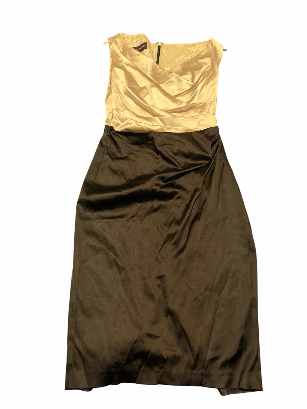 Talbot Runhof Sleeveless Satin Two-Tone Midi Dress in Gold and Black,pre-owned,8